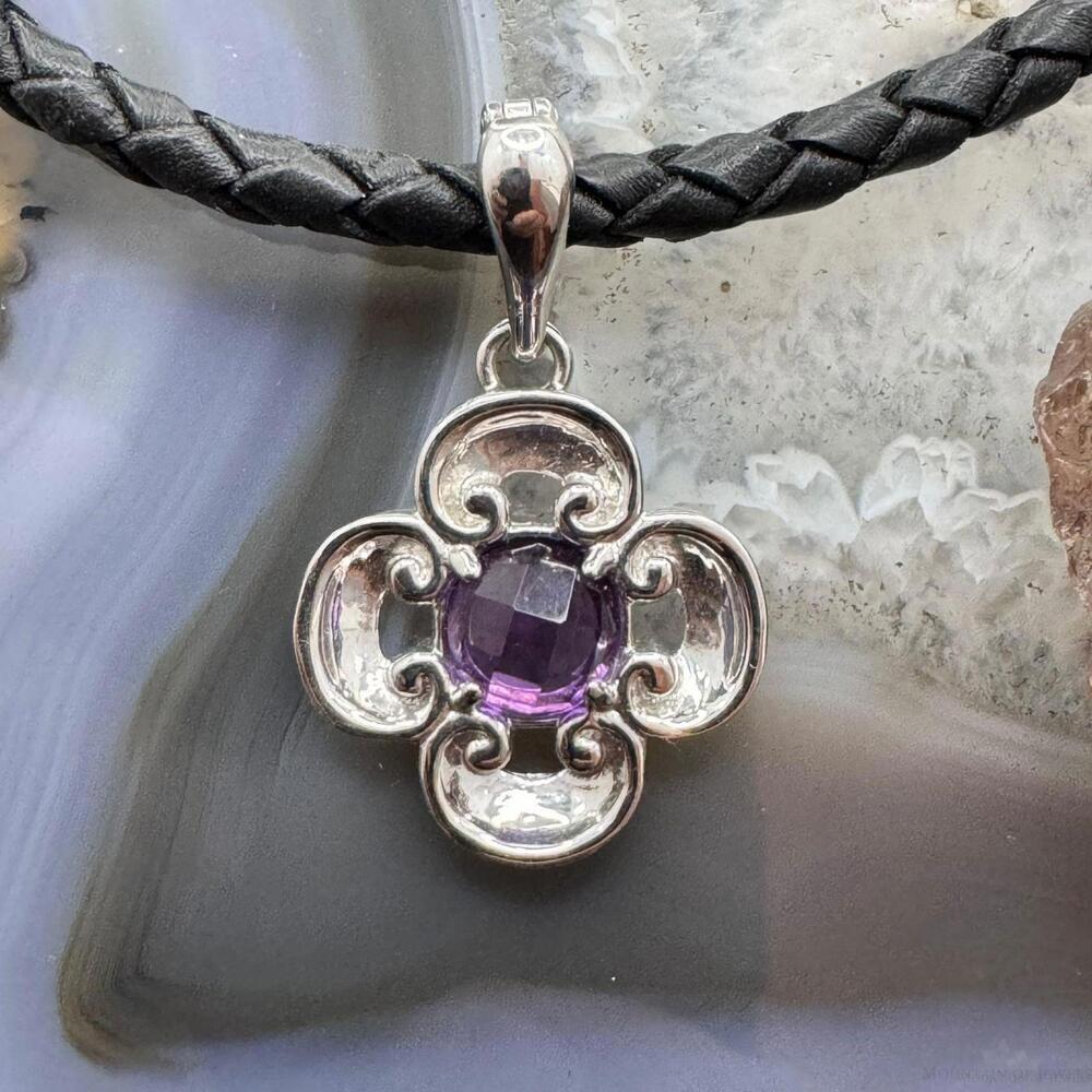 Carolyn Pollack Sterling Faceted Round Amethyst Enhancer Pendant For Women